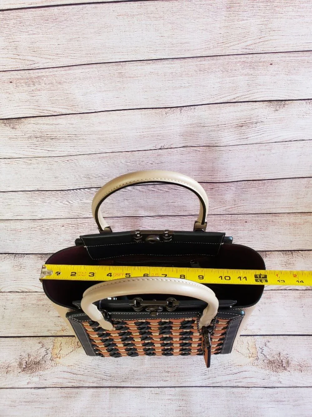 Coach 1941 Troupe Tote Turnlock Woven Pebbled Glovetanned Leather Satchel Black